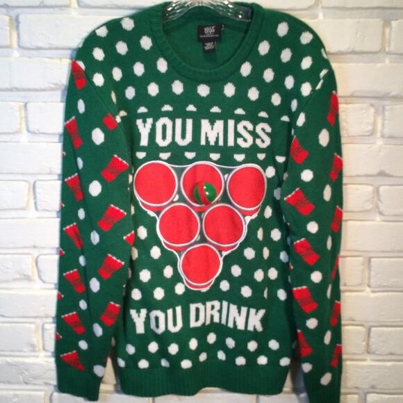 Ugly Christmas Sweater Party drinking ball themed adult small - Picture 1 of 6